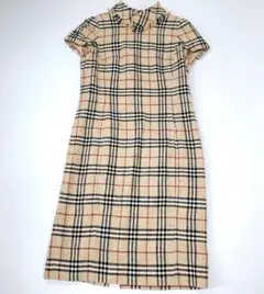 極美品★BURBERRY LONDON 麻×シルク混 ワンピースノバチェック