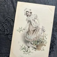 アンティークポストカードPC206☘️お花を摘む少女 ヴィエノワーズ 未使用