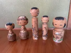 伝統的な手描きこけしセット　5体