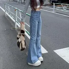 【試着のみ・タグ付】ハイウエストフレアデニムパンツ[fo2243]