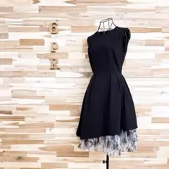 【フレイアイディー】アシンメトリー ノースリーブ ドレス ワンピース 黒×白