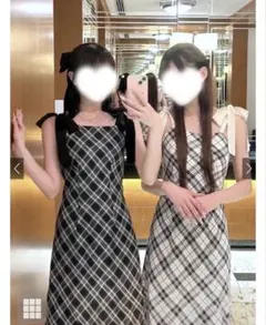 リボンチェック柄キャミワンピース アイボリー M