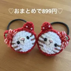 あみぐるみ　ヘアゴム♡真っ赤な苺ずきん猫ちゃん♡