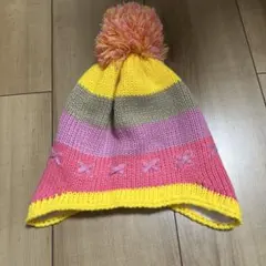 カラフルストライプニット帽 ボンボン付き