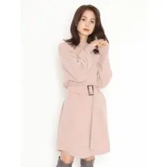 SNIDEL スナイデル　ファーライクベルティッドニットワンピース　ミニ　ピンク