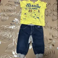 Miki House 地図プリントTシャツとデニムパンツセット