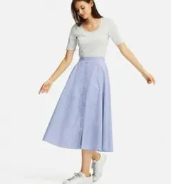 ☆新品タグ付き☆ユニクロ フロントボタン サーキュラースカート ストライプ