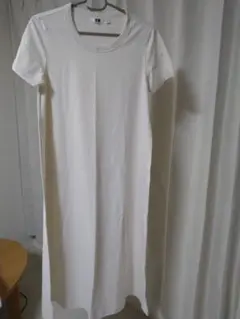 ユニクロホワイト 半袖 ロングシャツワンピース新品
