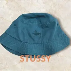 STUSSY バケットハット 刺繍ロゴ ブルーグリーンS/M 希少カラーのサムネイル