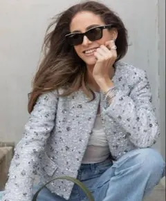 ZARA ザラ スパンコールジャケット シルバーのサムネイル