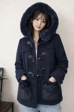 新品 タグなし Ragout ネイビー コート アウター ファー付き