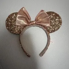 ミニー　ディズニーカチューシャ　スパンコール　ピンク　ローズゴールド