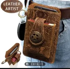 LEATHER ARTIST レザースマホポーチ コーヒー