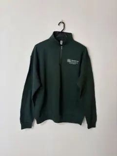 JERZEES ハーフジップ スウェット 【L】 刺繍 深緑 古着 企業ロゴ