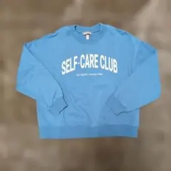 H&M☆ロゴトレーナー くすみブルー 裏起毛 S程度