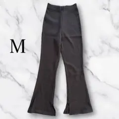 リブ編み フレアパンツ M グレー