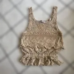 LIP SERVICE ベージュレースタンクトップ クロシェタンクトップ