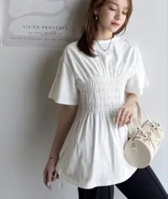 シャーリング 半袖 Tシャツ ホワイト