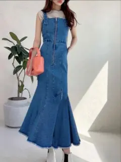 GRL フリンジマーメイドデニムジャンパースカート [gm602] M