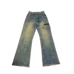 フレアデニム カーゴポケット フリンジ裾 ヴィンテージ