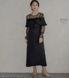 ブラック オフショルダー パーティードレス M