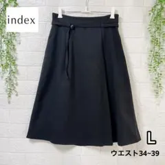 インデックス フレアスカート 黒 L ベルト付 膝丈 ウエストゴム ポケット付のサムネイル