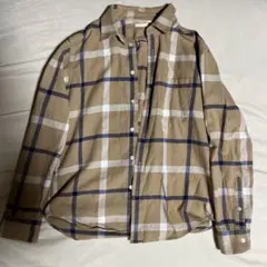 ジーユー ファインクロス コンフォートチェック柄シャツ カジュアル M ベージュ