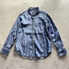K1722 ジーナシス デニムシャツ きれいめ 定番人気春秋向 長袖 F ブルー