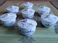 和峰作 蓋付煎茶碗5客 染付 煎茶道具 茶道具 - メルカリ