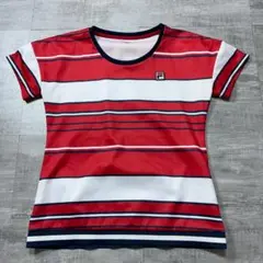美品 FILA フィラ テニスウェア ゲームシャツ プラクティスシャツボーダーM