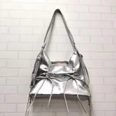 m.シルバーリボンデザインショルダーバッグ