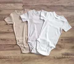【H＆M】半袖 リブボディスーツ 肌着 3枚セット