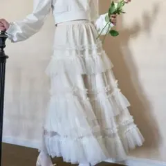 Lovilyn ティアードチュールスカート ホワイト