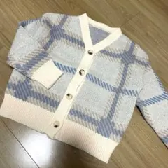 ほぼ未使用　100-110相当　チェック　ニット　カーディガン