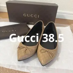 GUCCI フラットリボンモノグラム シューズ ベージュ38.5