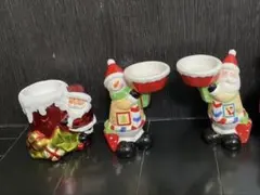 サンタクロース　キャンドルフォルダー　3点セット　置物　陶器