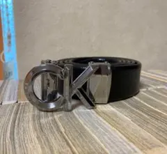 Calvin Klein 黒 レザーベルト CKロゴ