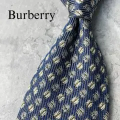 美品 Burberry ジャガード ドット柄 ホースロゴ ネクタイ ネイビー 紺