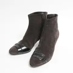 【美品】サルヴァトーレフェラガモ ブーティ スエード エナメル 23.5cm