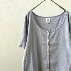 GAP カットソー リブ フロントボタン クルーネック ショート丈 XL 大きめ