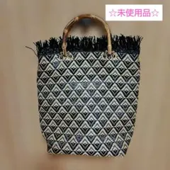 【未使用】Cyan's plus バンブーハンドルかごバッグ ブラック ベージュ