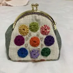 ハンドメイド がま口財布 多色刺繍