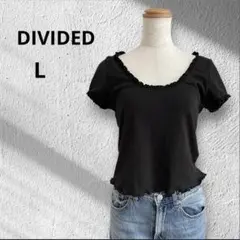 ◆H&M DIVIDED クルーネックフリルＴシャツ　半袖　無地　黒　Lのサムネイル
