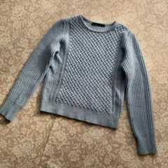 メルローズmartinique アラン編み　クルーネックニット　スモークブルー