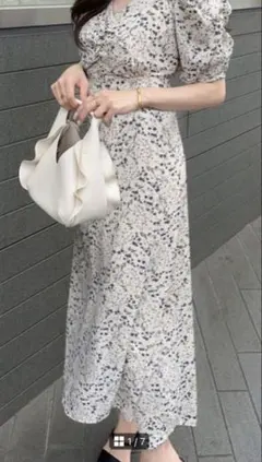 GRLグレイル　花柄バックリボンVネックワンピースアイボリー【mc015】