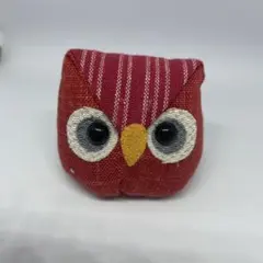 【極美品】ふくろう 置物 赤 レッド 縁起物 和柄 縞模様 インテリア 幸福 梟