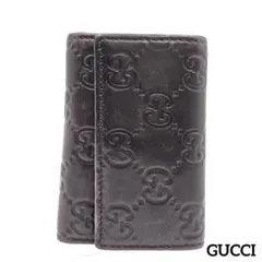 GUCCI　6連キーケース　シマレザー　GGパターン　ダークブラウンのサムネイル