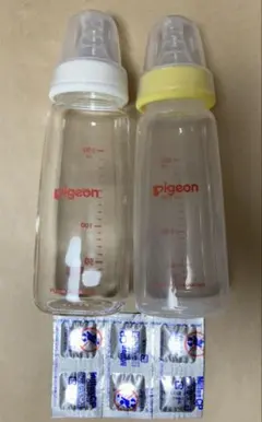 ピジョン哺乳瓶ガラス・プラスチック2本&ミルトンCP6錠