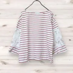 イーハイフンワールドギャラリー ボーダー カットソー シャツ レース袖 花柄