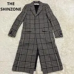 ザシンゾーン　チェック　チェスター　ベージュ　ブラック　ウール　ロングのサムネイル